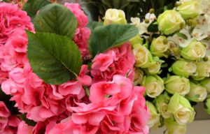 Pink flowers with white rose