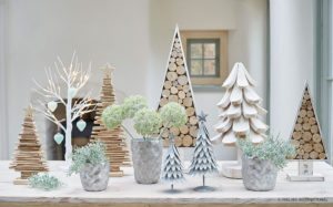 Decorative festive ornaments in white