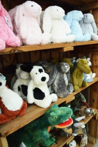 Dog, rabbit and dinosaur plush toys