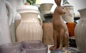 Jugs, pots and a wooden hare