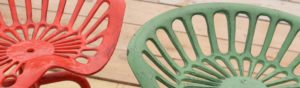 Red and green metal high stools
